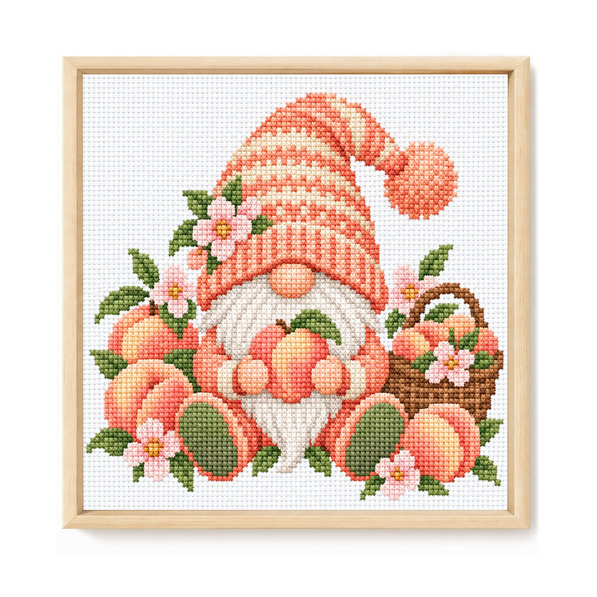 Pfirsich-Gnom - Vollflächiges Stempel-Kreuzstichset 20x20 cm - Huacan
