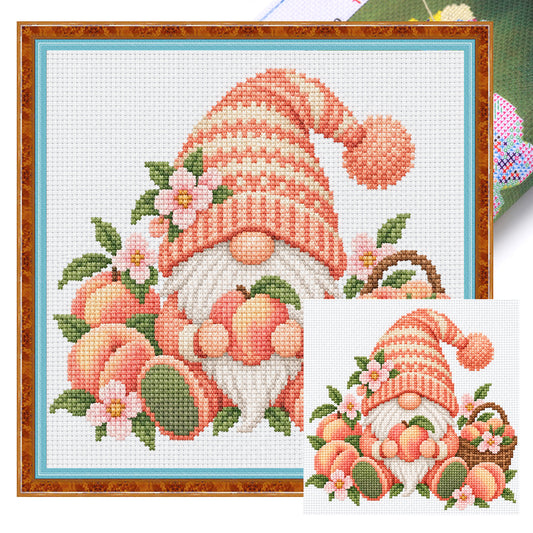 Pfirsich-Gnom - Vollflächiges Stempel-Kreuzstichset 20x20 cm - Huacan