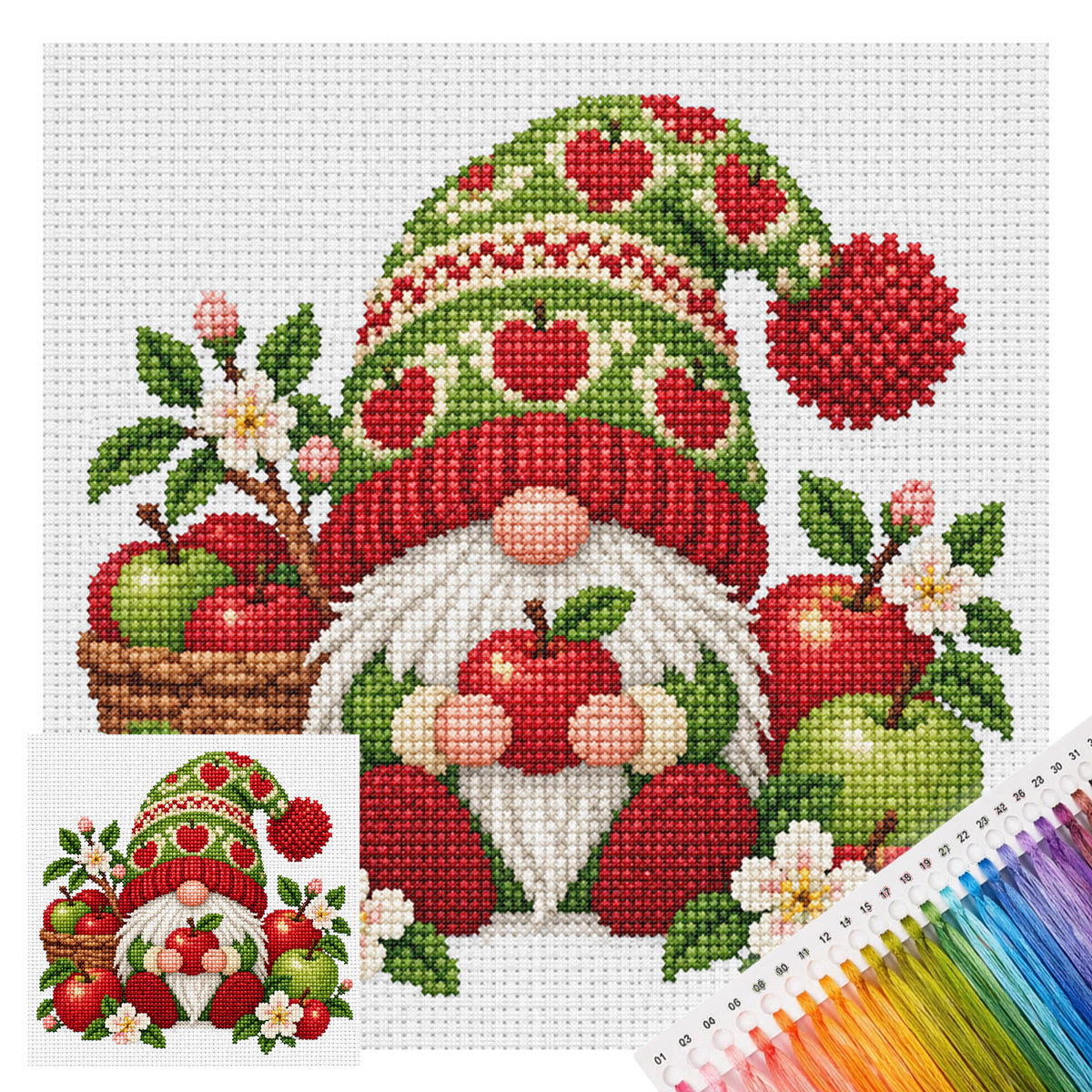 Apple Gnome - Full Stamped Cross Stitch 20x20CM - Huacan
