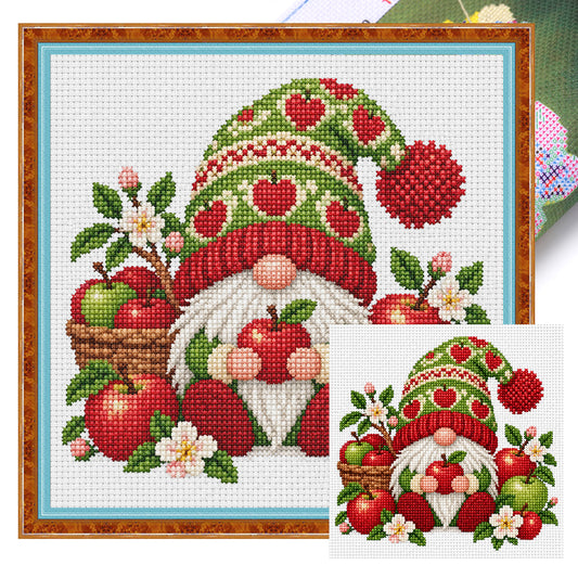 Apfel-Gnom – Vollstempel-Kreuzstich 20x20 cm – Huacan
