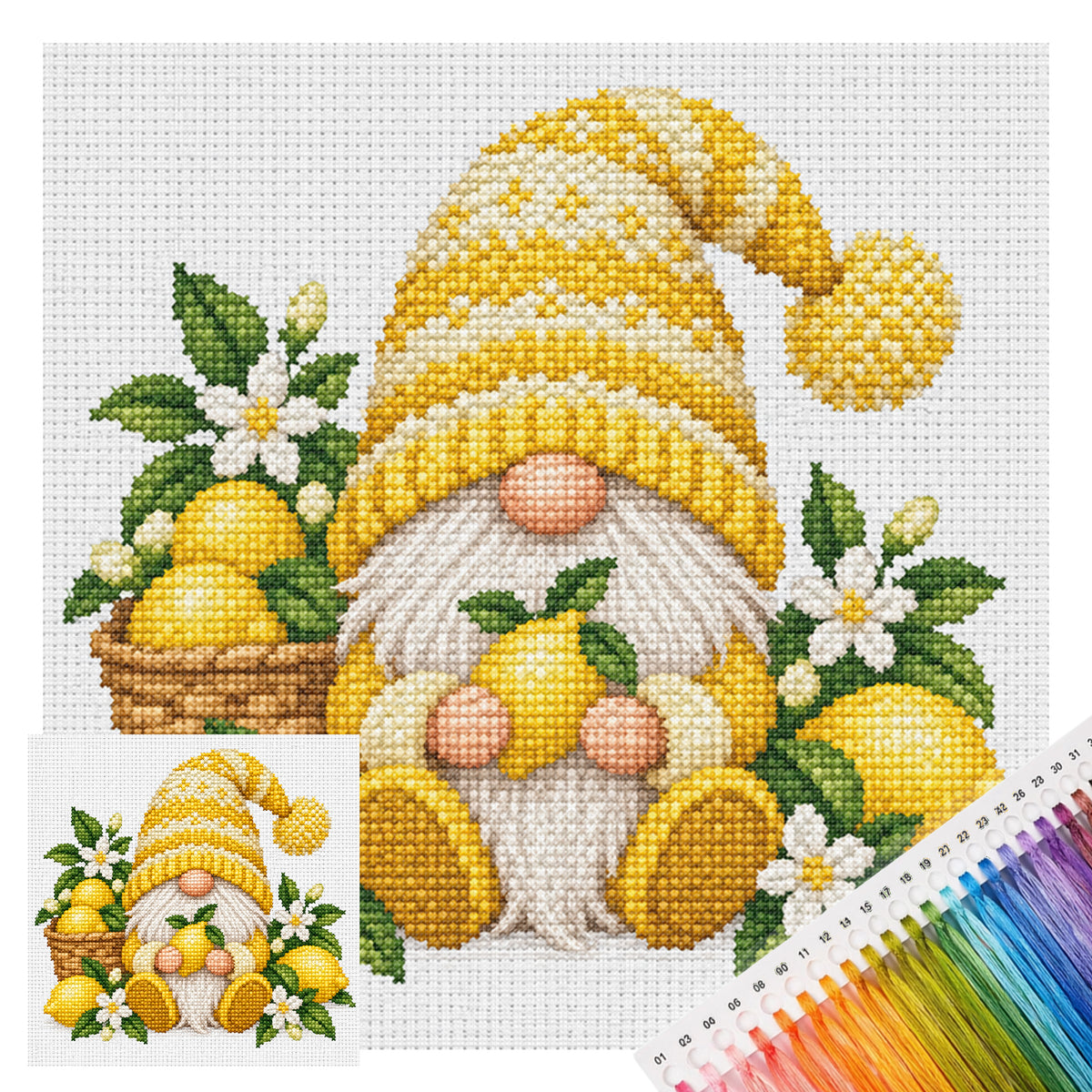 Lemon Gnome - Full Stamped Cross Stitch 20x20CM - Huacan