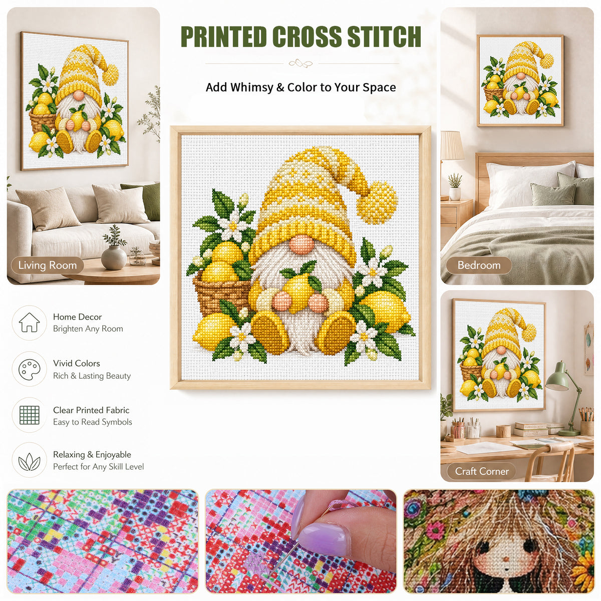 Lemon Gnome - Full Stamped Cross Stitch 20x20CM - Huacan