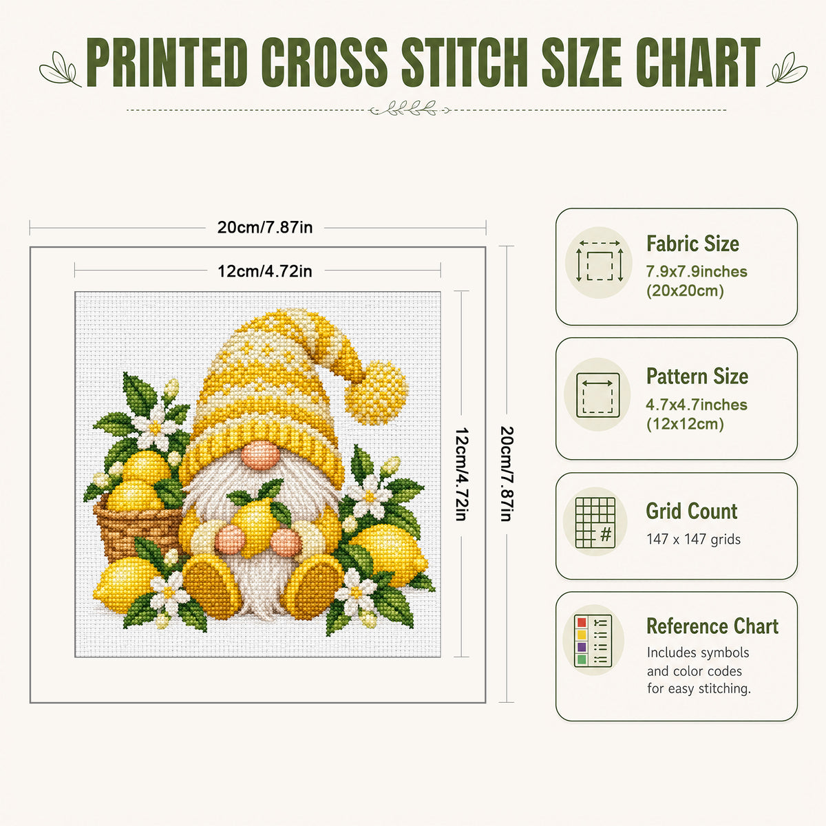Lemon Gnome - Full Stamped Cross Stitch 20x20CM - Huacan