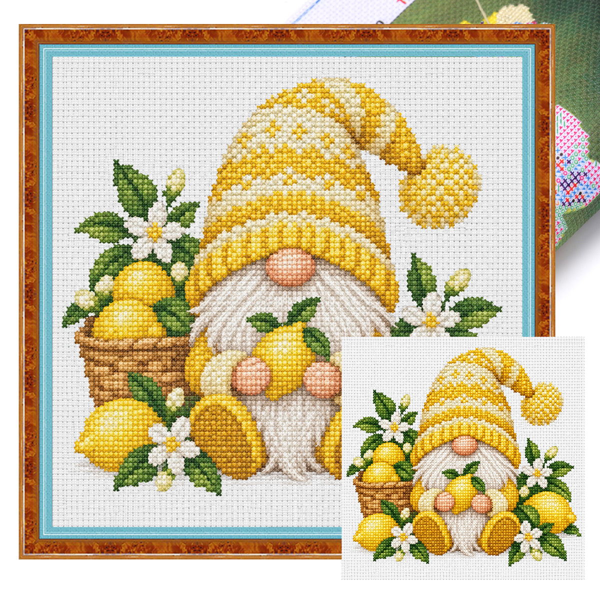 Lemon Gnome - Full Stamped Cross Stitch 20x20CM - Huacan
