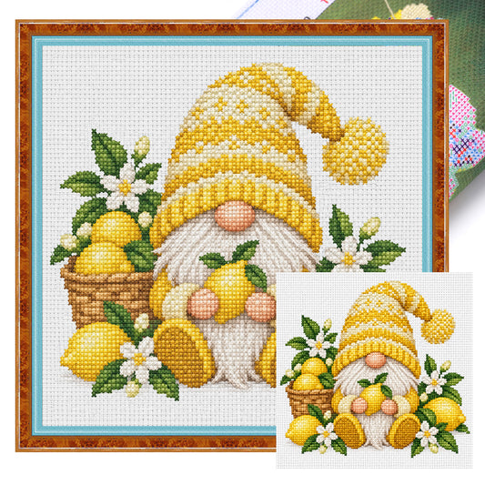 Zitronen-Gnom – Vollflächiges Stempel-Kreuzstichset 20x20 cm – Huacan