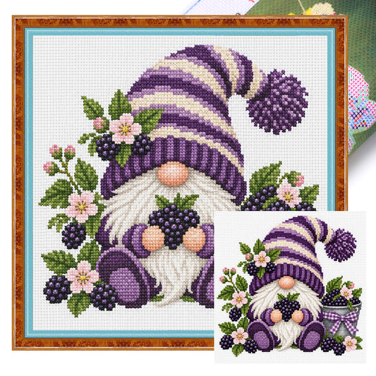 Brombeer-Gnom - Vollflächiges Kreuzstich-Set 20x20 cm - Huacan