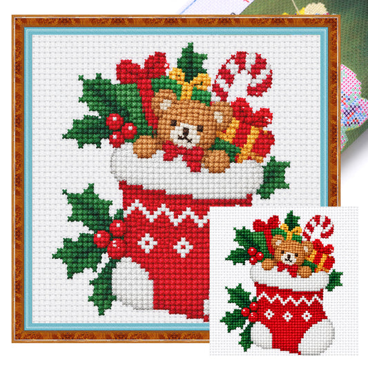 Strumpf-Bär – Vollgestempelter Kreuzstich 20x20CM – Huacan