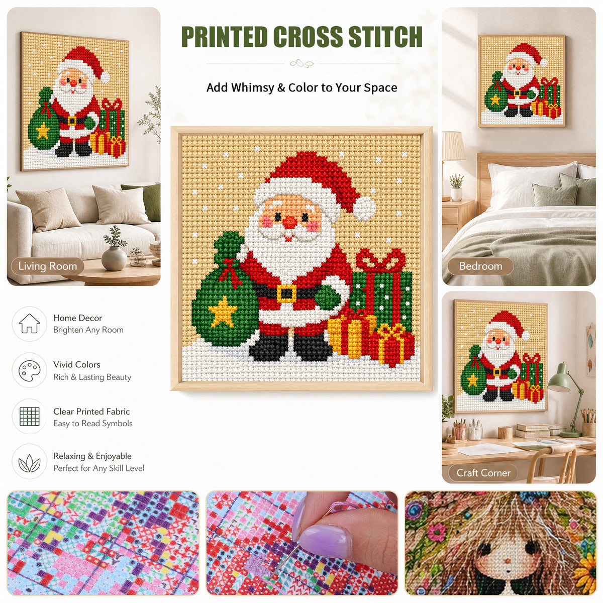 Weihnachtsmann - Vollständiges Stempel-Kreuzstich-Set 20x20CM - Huacan