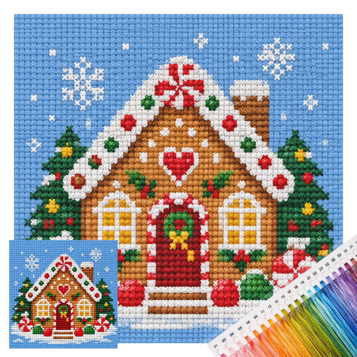 Lebkuchenhaus - Vollständiges Stempel-Kreuzstich-Set 20x20CM - Huacan