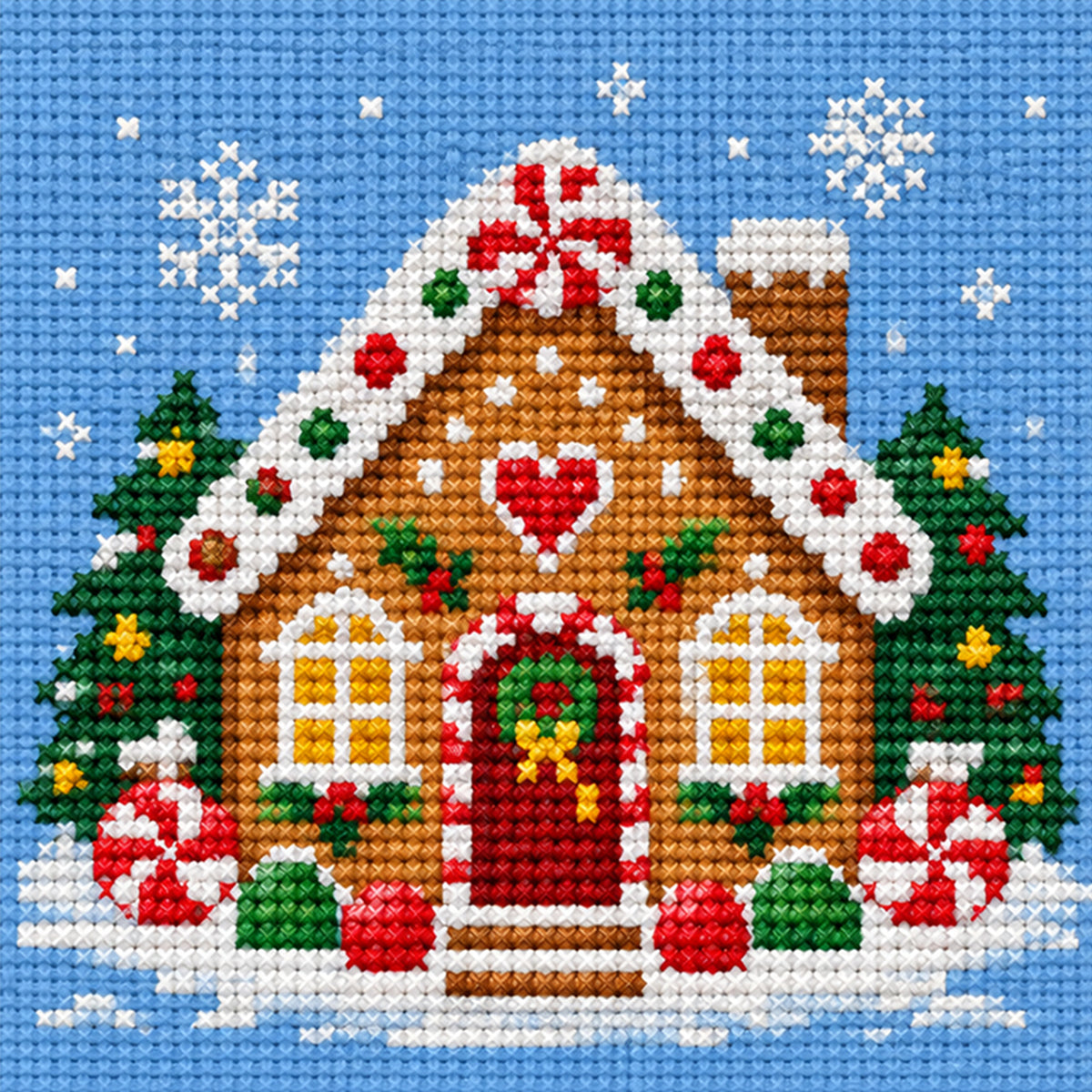 Lebkuchenhaus - Vollständiges Stempel-Kreuzstich-Set 20x20CM - Huacan