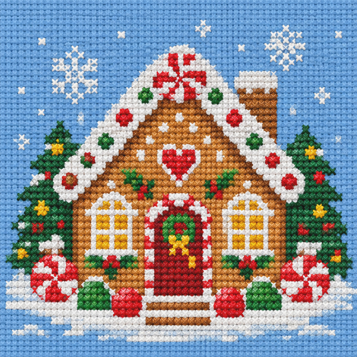 Lebkuchenhaus - Vollständiges Stempel-Kreuzstich-Set 20x20CM - Huacan