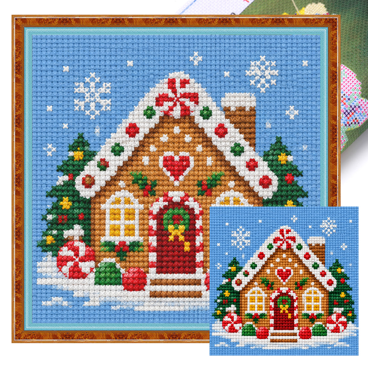 Lebkuchenhaus - Vollständiges Stempel-Kreuzstich-Set 20x20CM - Huacan