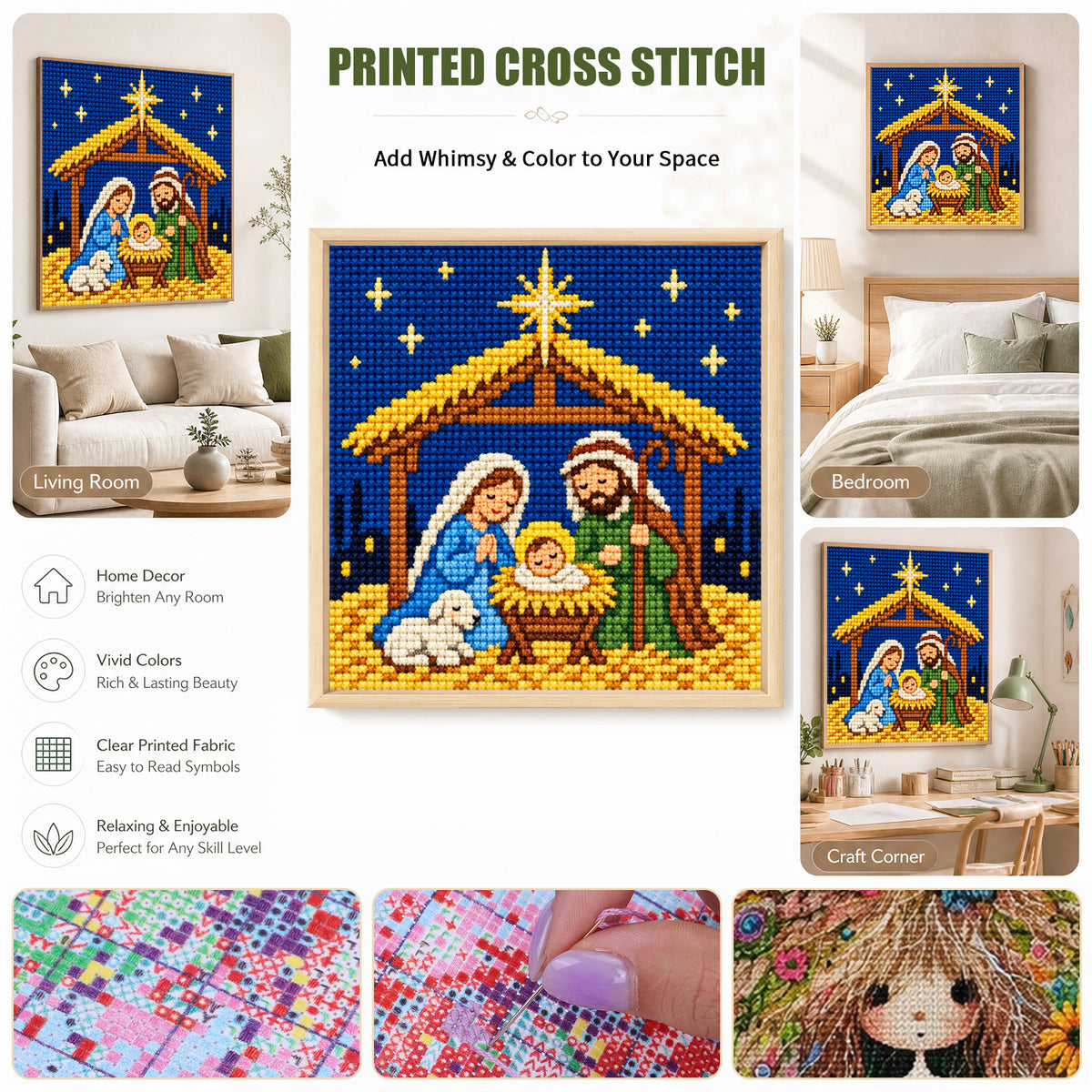 Nativity Scene - Full Stamped Cross Stitch 20x20CM - Huacan