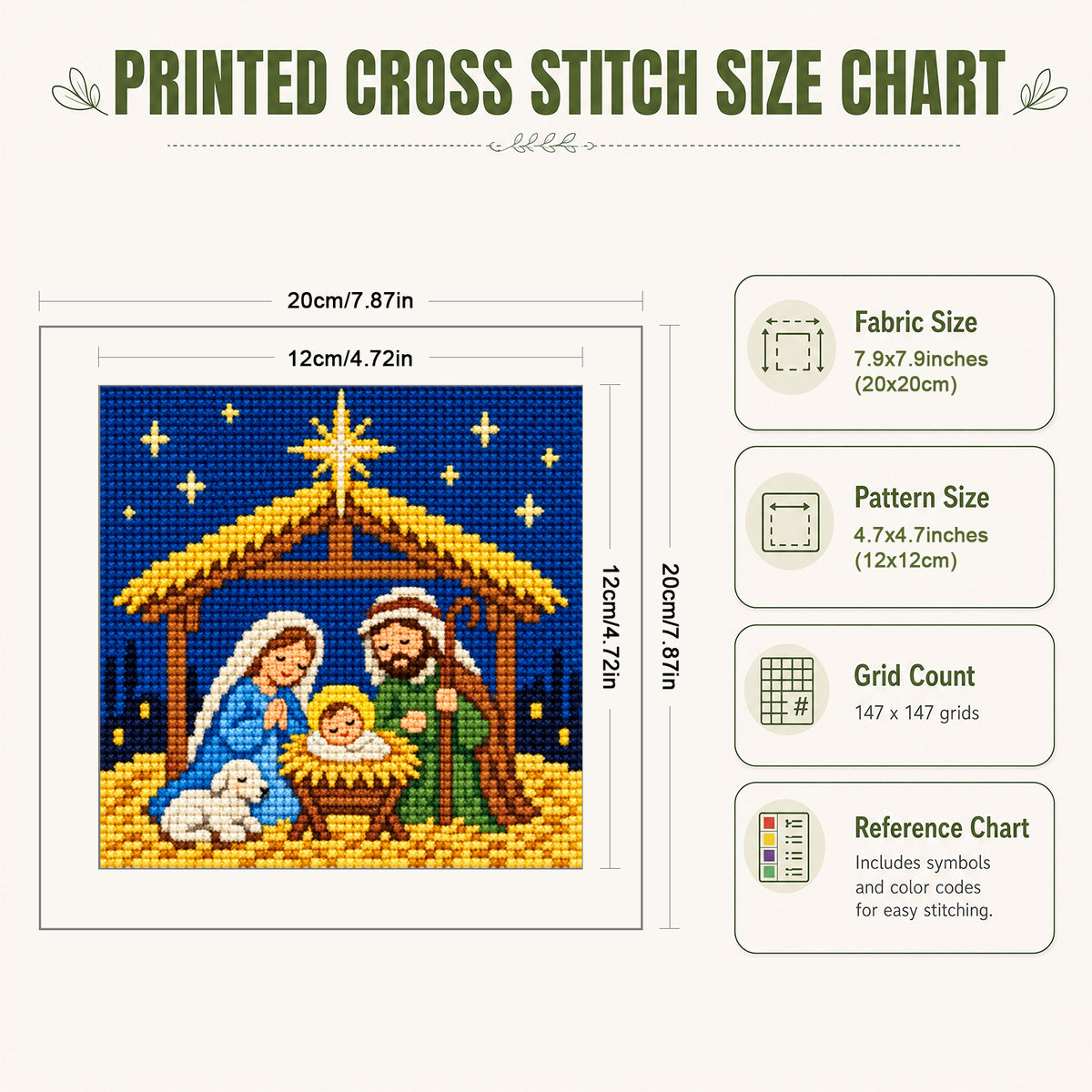 Nativity Scene - Full Stamped Cross Stitch 20x20CM - Huacan
