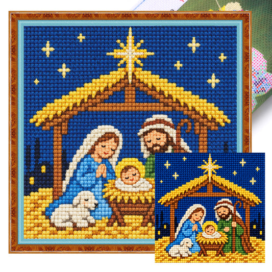 Weihnachtskrippe – Vollständiges Stickset Kreuzstich 20x20 cm – Huacan