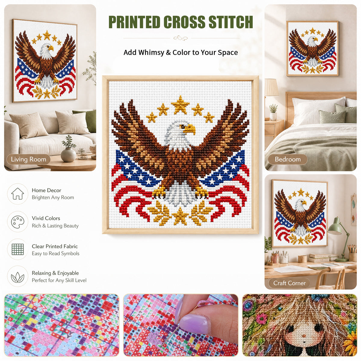 Eagle Emblem - Full Stamped Cross Stitch 20x20CM - Huacan