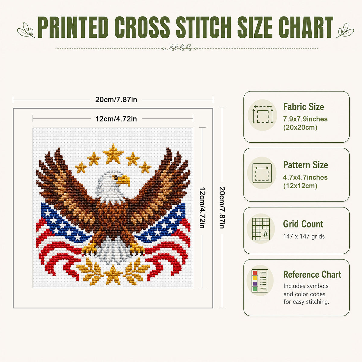 Eagle Emblem - Full Stamped Cross Stitch 20x20CM - Huacan