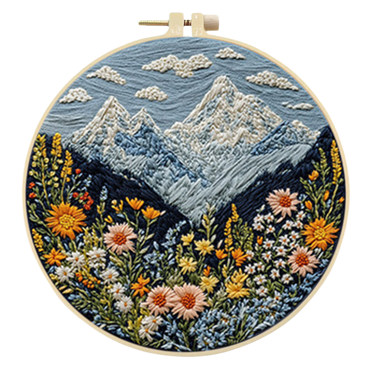 Framed Embroidery Starter Kit with Pattern Mountain 4Pcs 8in Hoop
