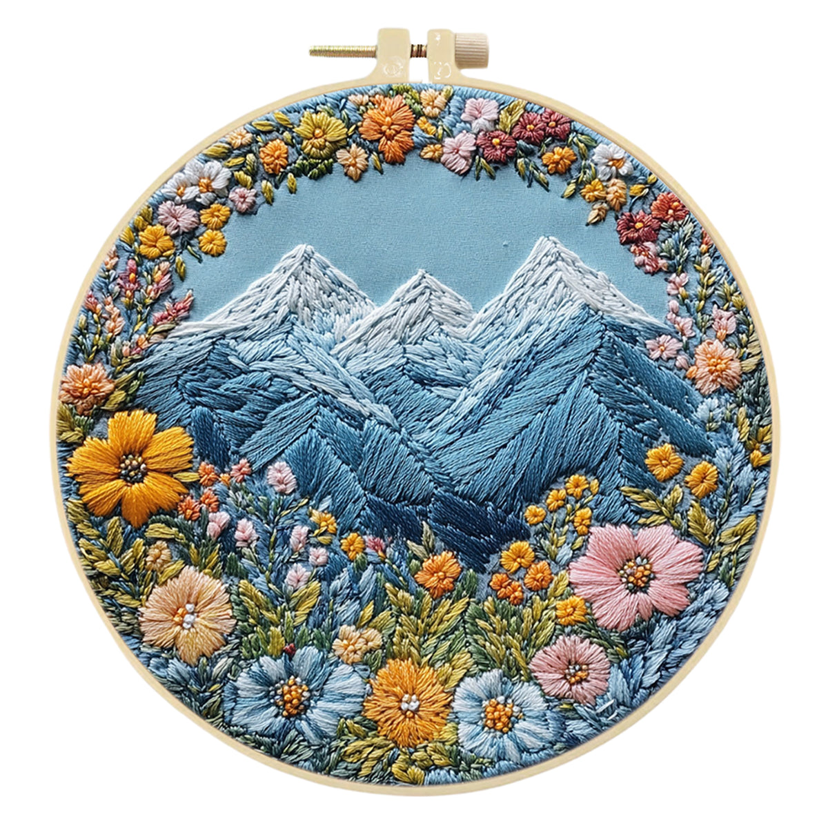 Framed Embroidery Starter Kit with Pattern Mountain 4Pcs 8in Hoop