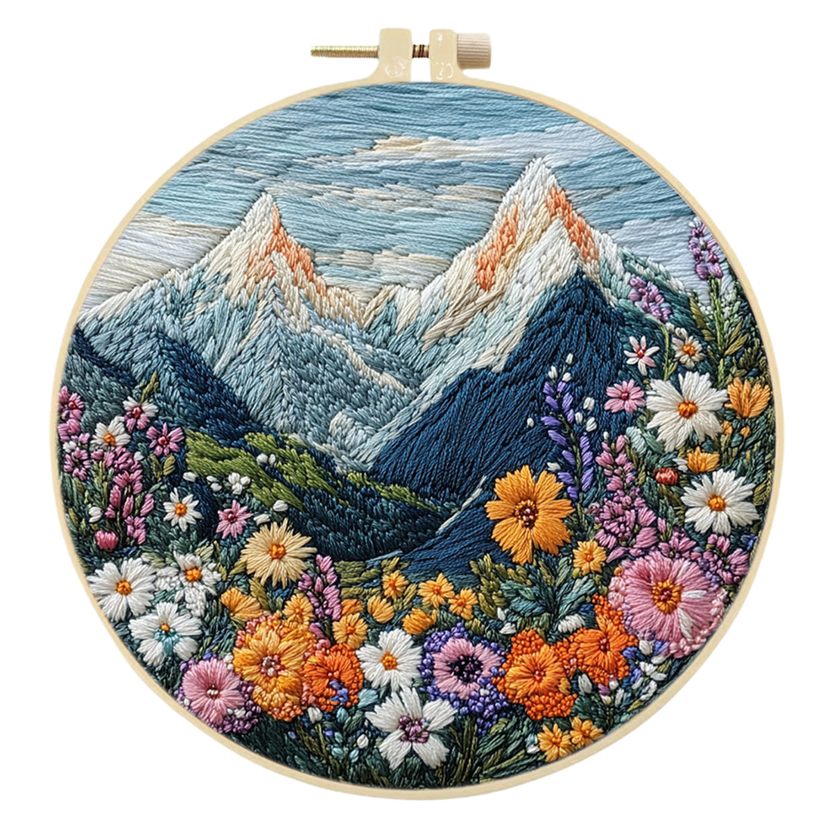 Framed Embroidery Starter Kit with Pattern Mountain 4Pcs 8in Hoop