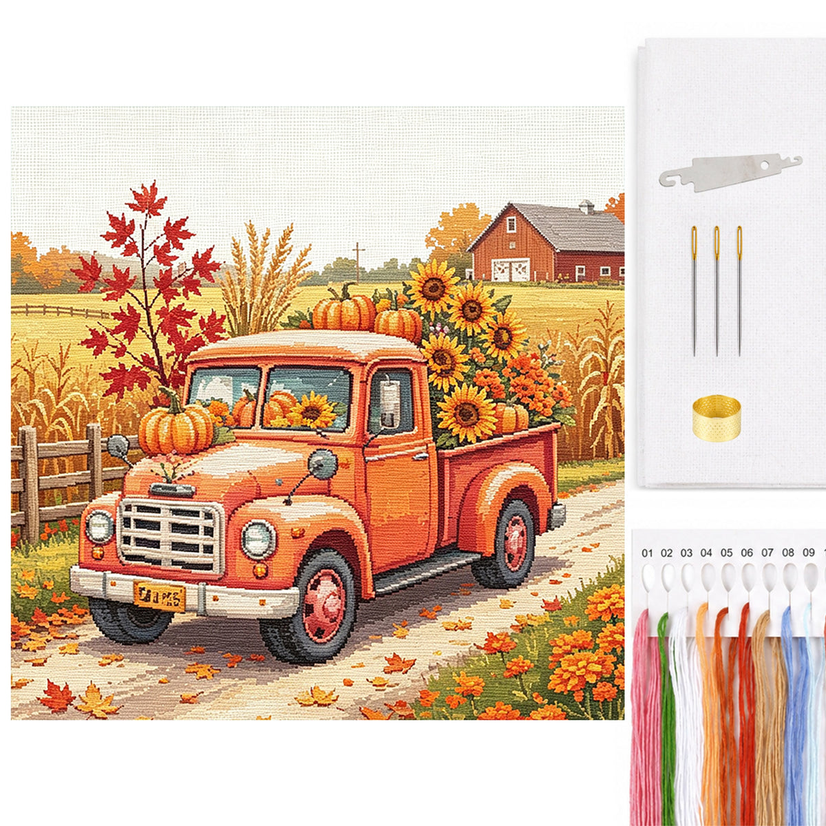 Herbst-LKW - Vollständiges 14CT Zählmuster-Stickset 30*30CM - Huacan