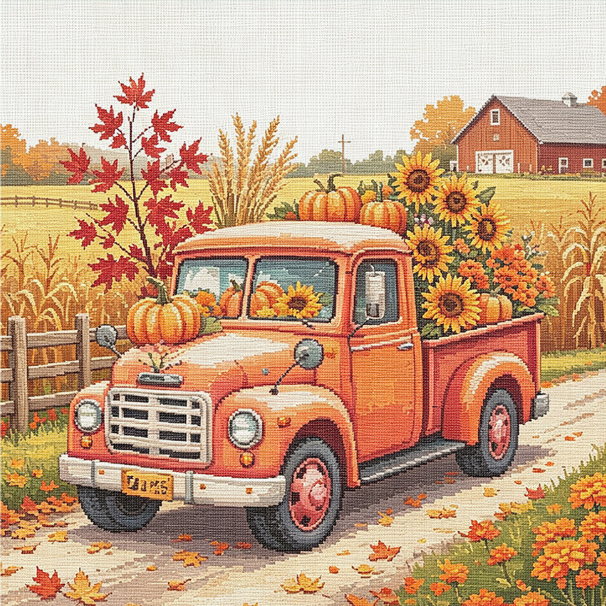 Herbst-LKW - Vollständiges 14CT Zählmuster-Stickset 30*30CM - Huacan