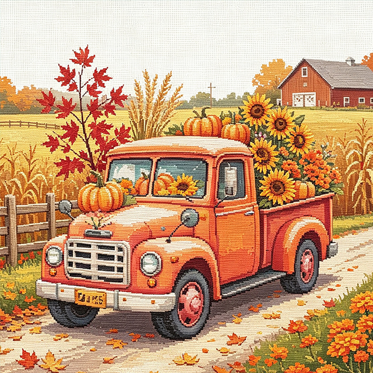 Herbst-LKW - Vollständiges 14CT Zählmuster-Stickset 30*30CM - Huacan