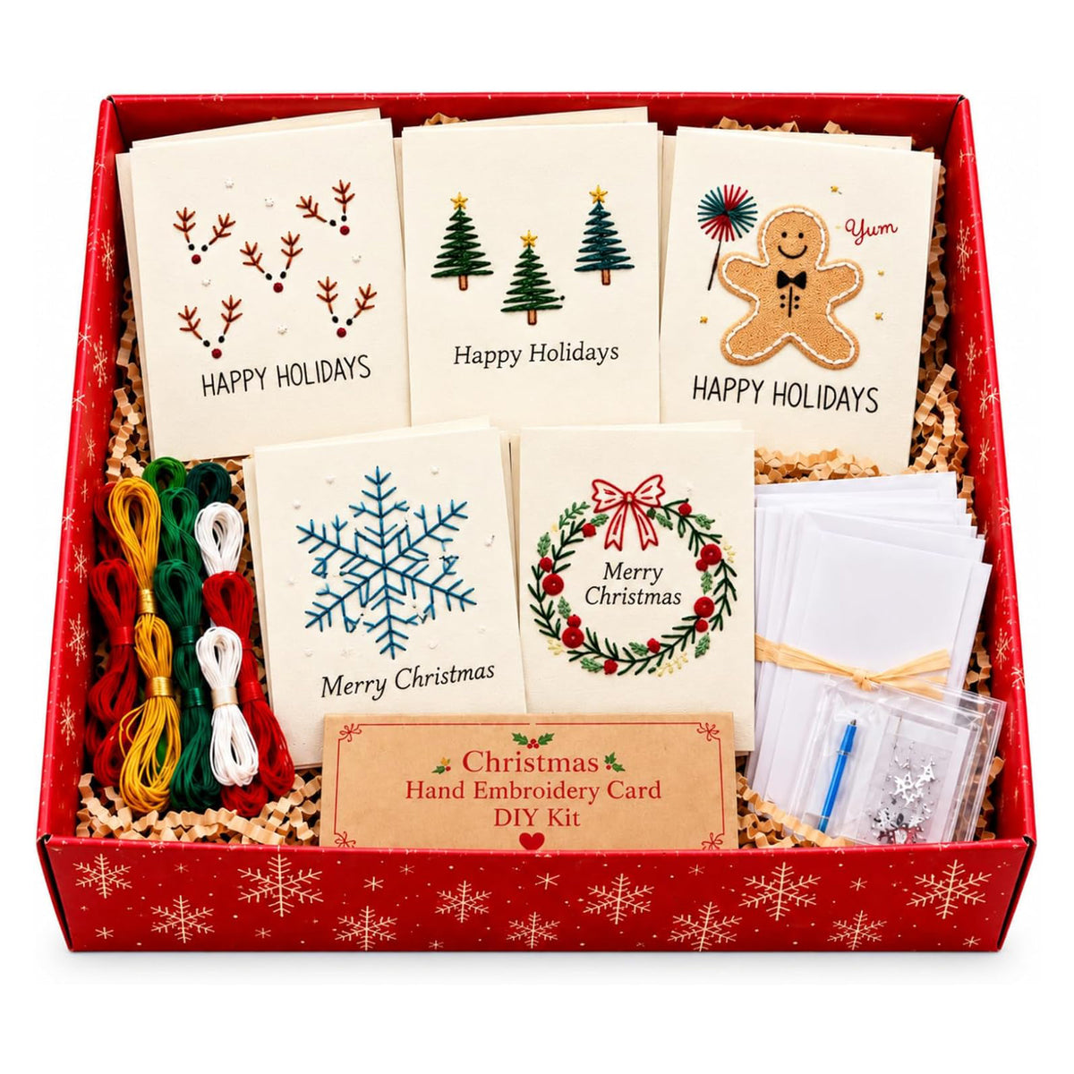 Embroidery Starter Kit with Pattern Christmas 5Pcs Card Set