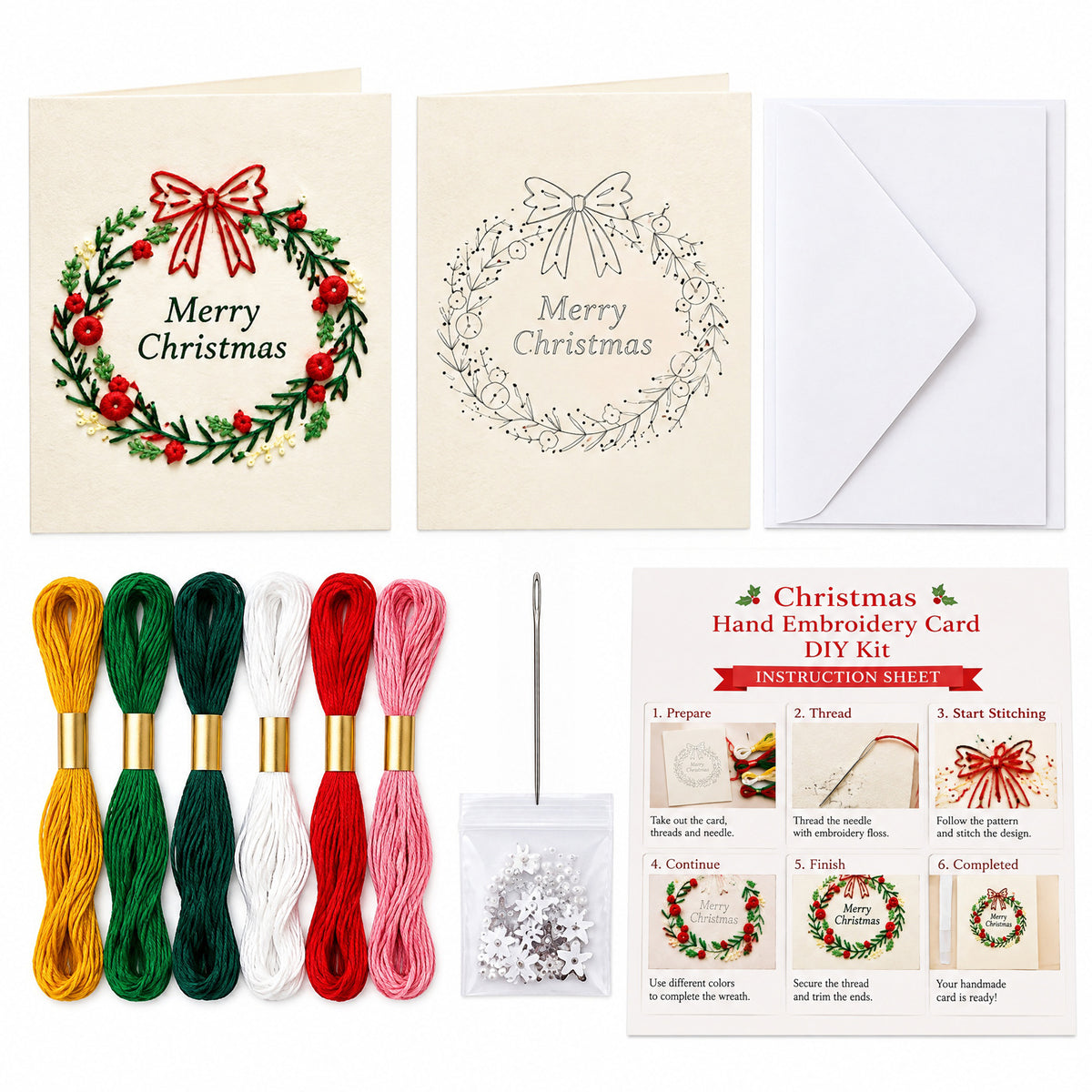 Embroidery Starter Kit with Pattern Christmas 5Pcs Card Set