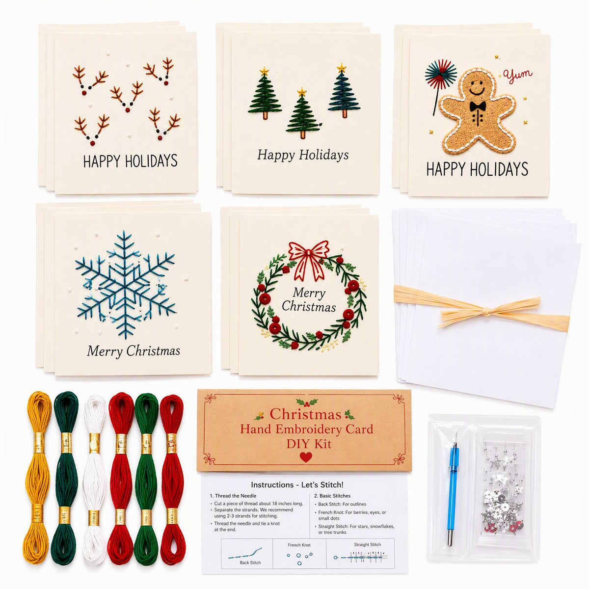 Embroidery Starter Kit with Pattern Christmas 5Pcs Card Set