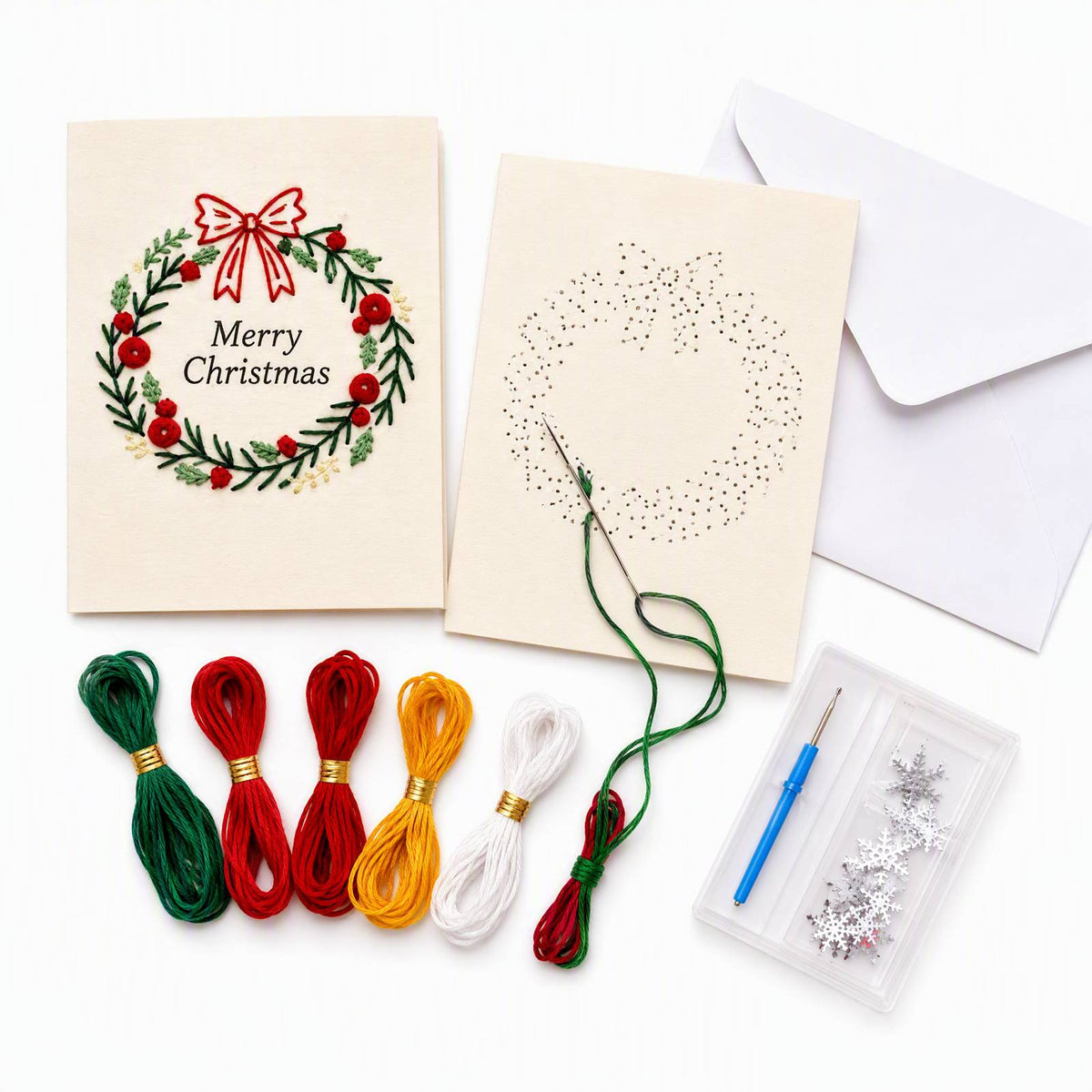 Embroidery Starter Kit with Pattern Christmas 5Pcs Card Set