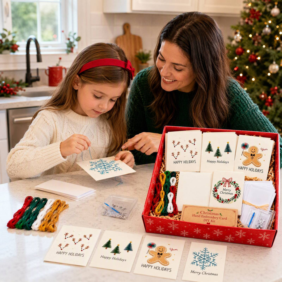 Embroidery Starter Kit with Pattern Christmas 5Pcs Card Set