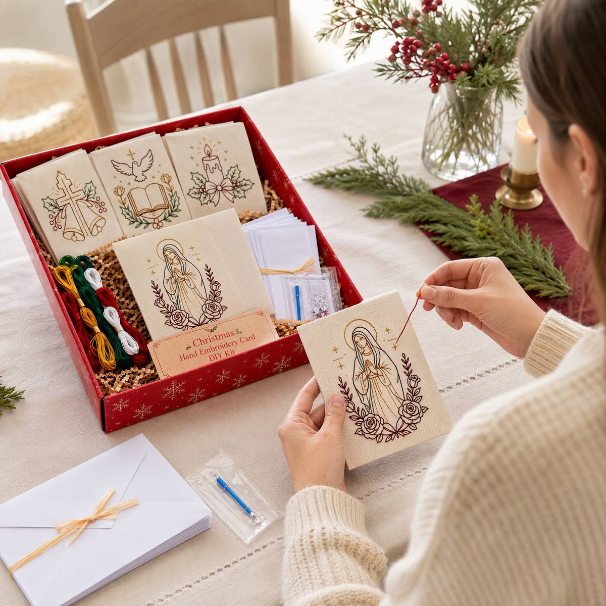 Embroidery Starter Kit with Pattern Religious Christmas 5Pcs