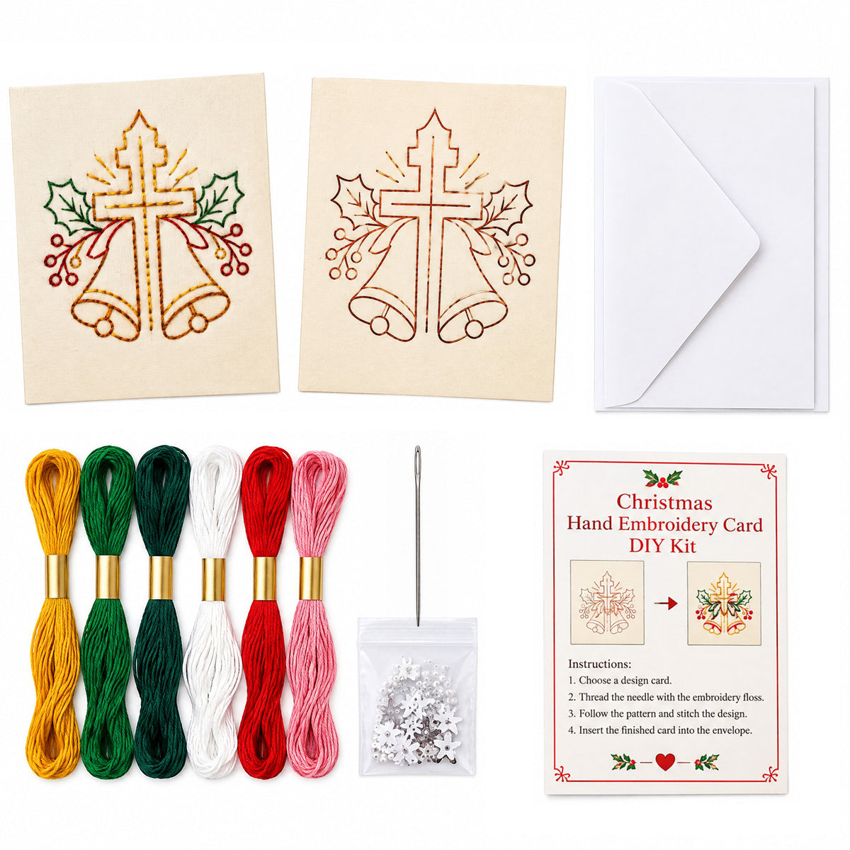 Embroidery Starter Kit with Pattern Religious Christmas 5Pcs