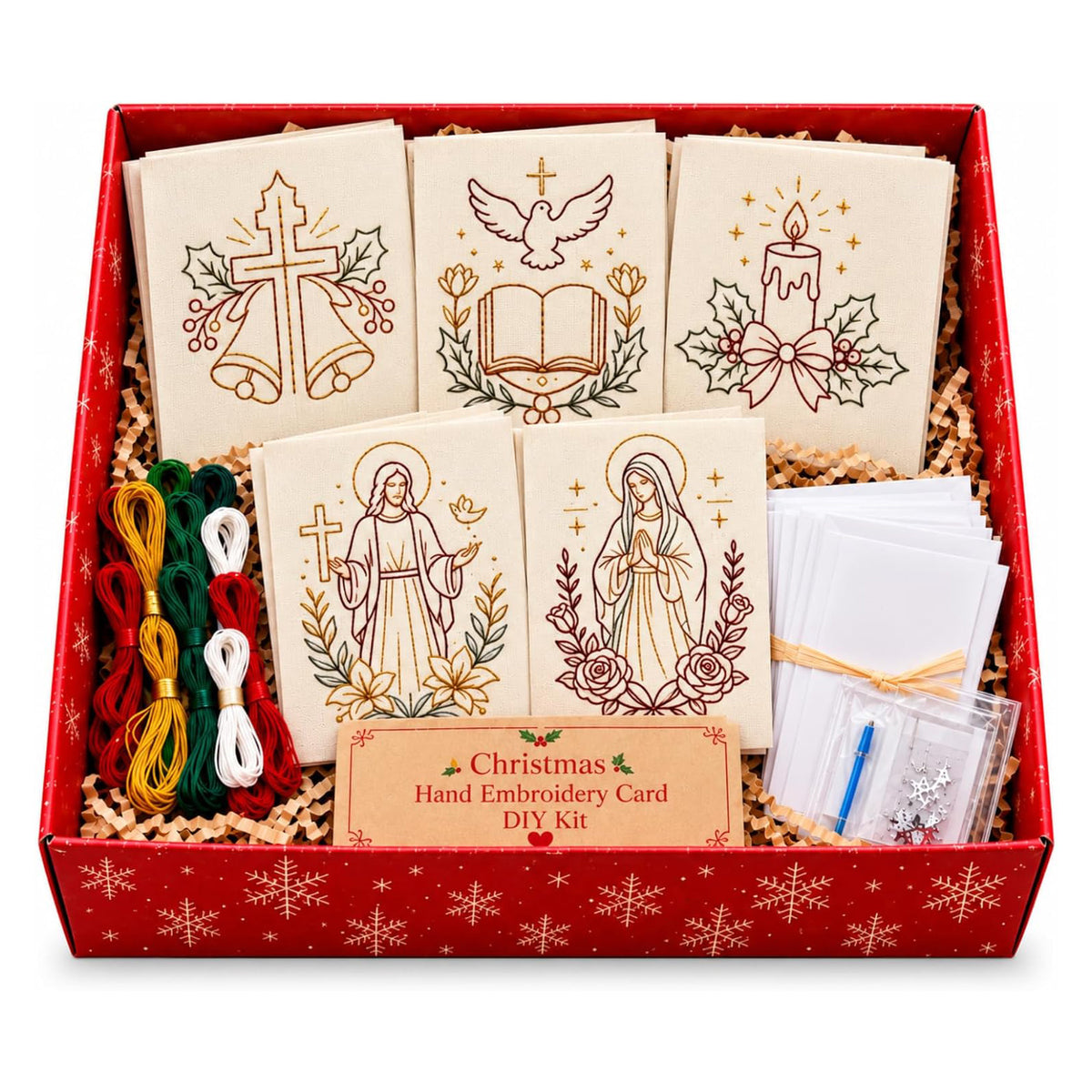 Embroidery Starter Kit with Pattern Religious Christmas 5Pcs