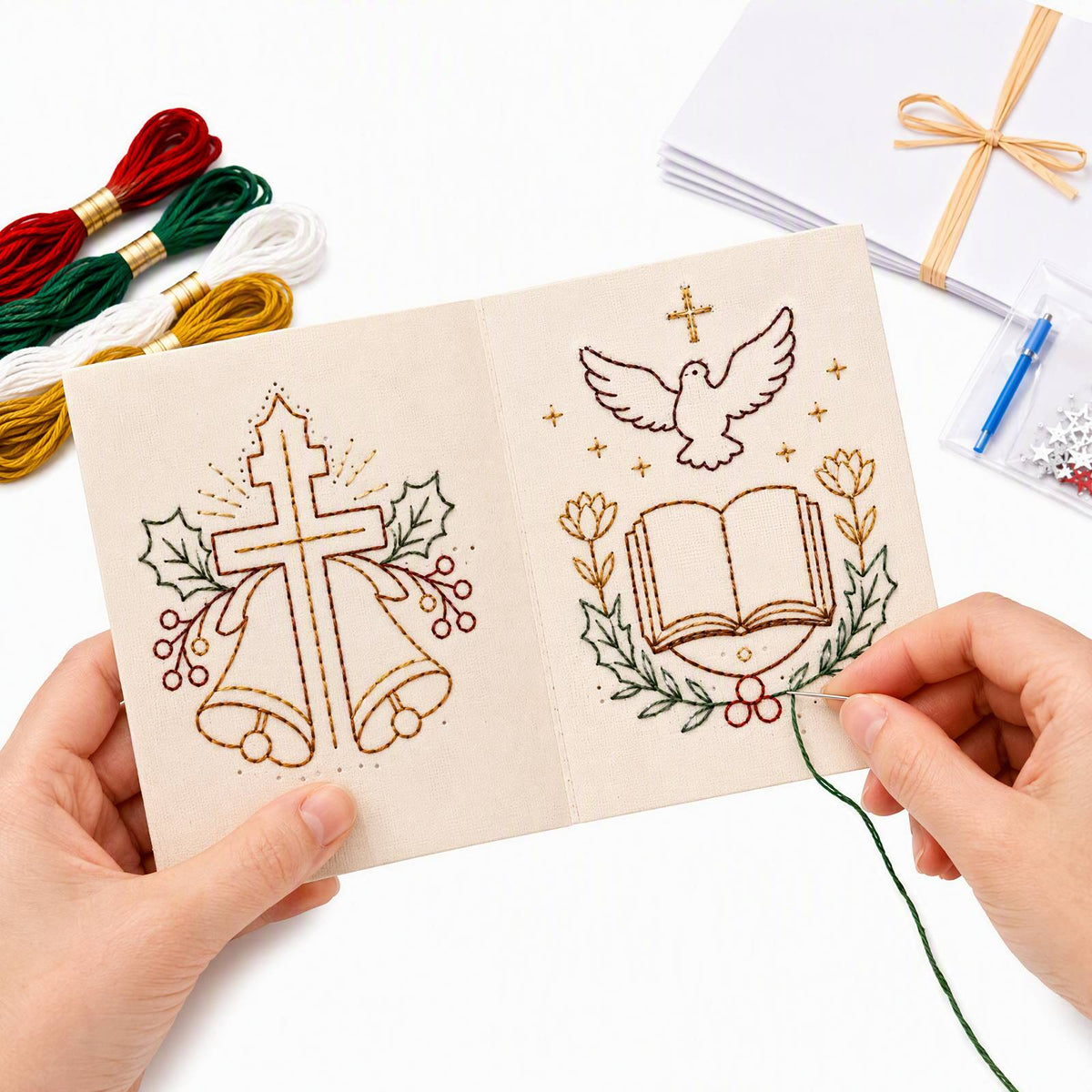 Embroidery Starter Kit with Pattern Religious Christmas 5Pcs