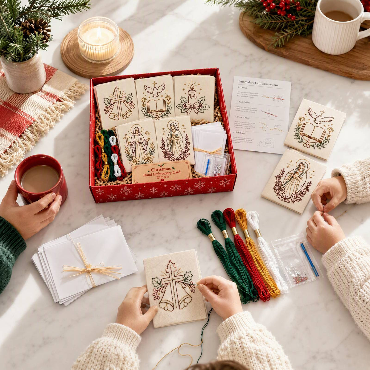 Embroidery Starter Kit with Pattern Religious Christmas 5Pcs