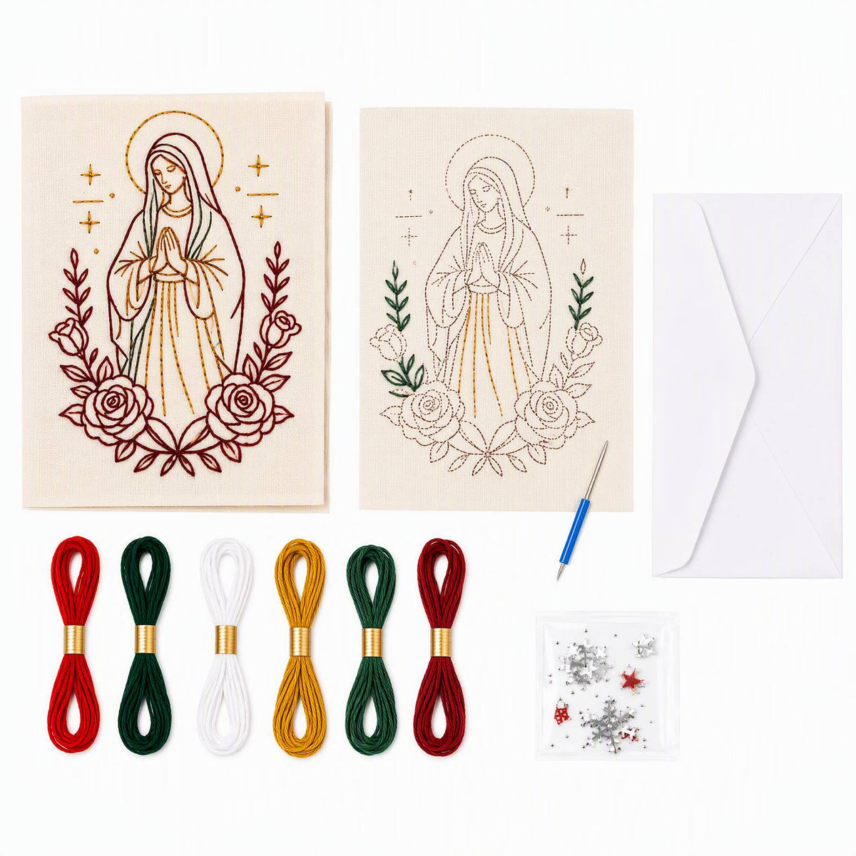 Embroidery Starter Kit with Pattern Religious Christmas 5Pcs