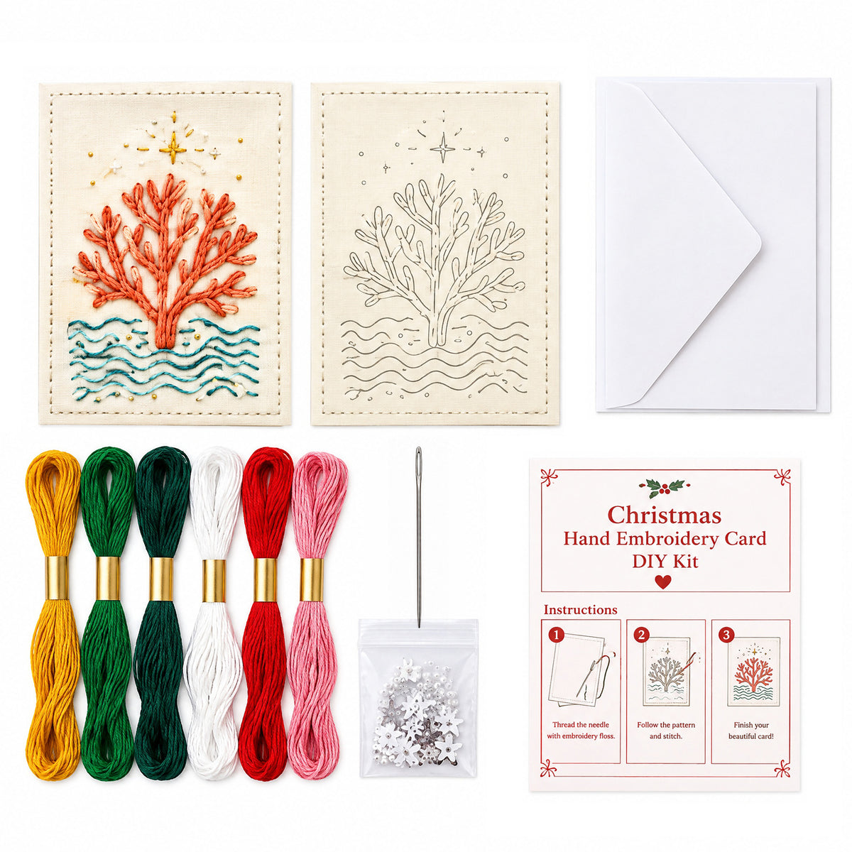 Embroidery Starter Kit with Pattern Ocean Greeting Cards 5Pcs