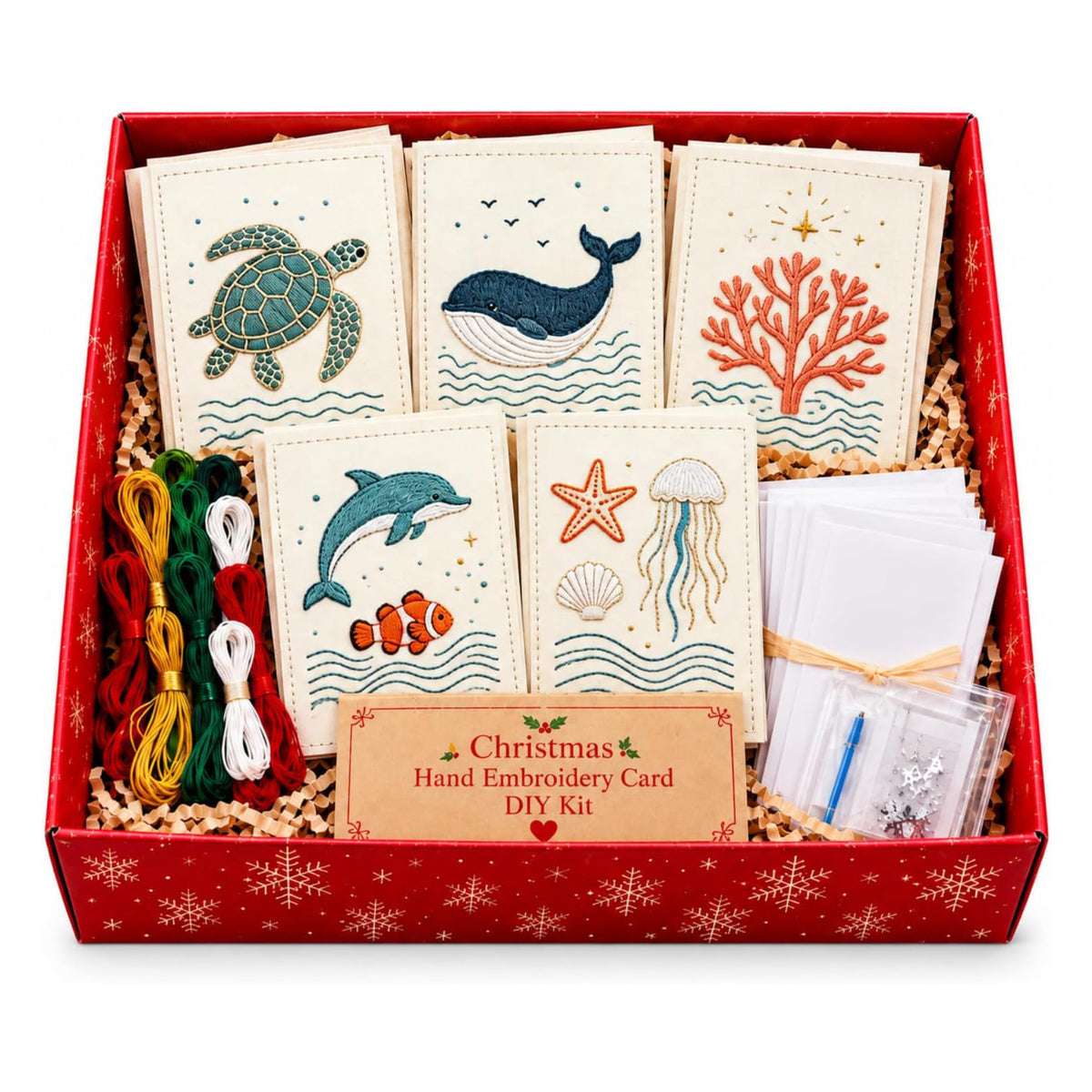 Embroidery Starter Kit with Pattern Ocean Greeting Cards 5Pcs