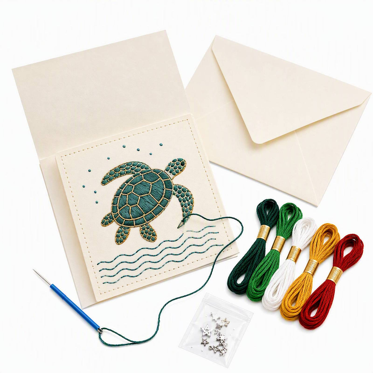 Embroidery Starter Kit with Pattern Ocean Greeting Cards 5Pcs