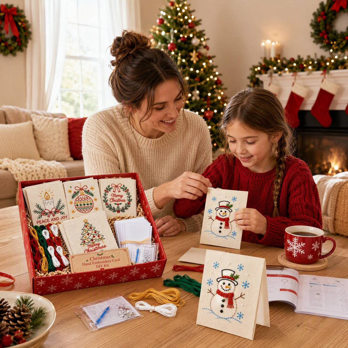 Embroidery Starter Kit with Pattern Christmas Snowman 5Pcs Cards