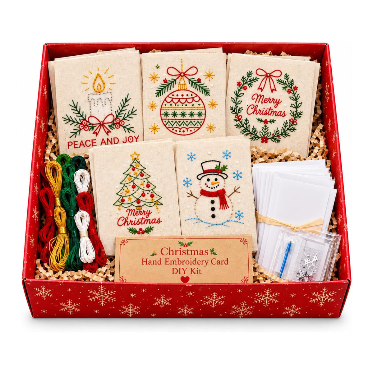 Embroidery Starter Kit with Pattern Christmas Snowman 5Pcs Cards