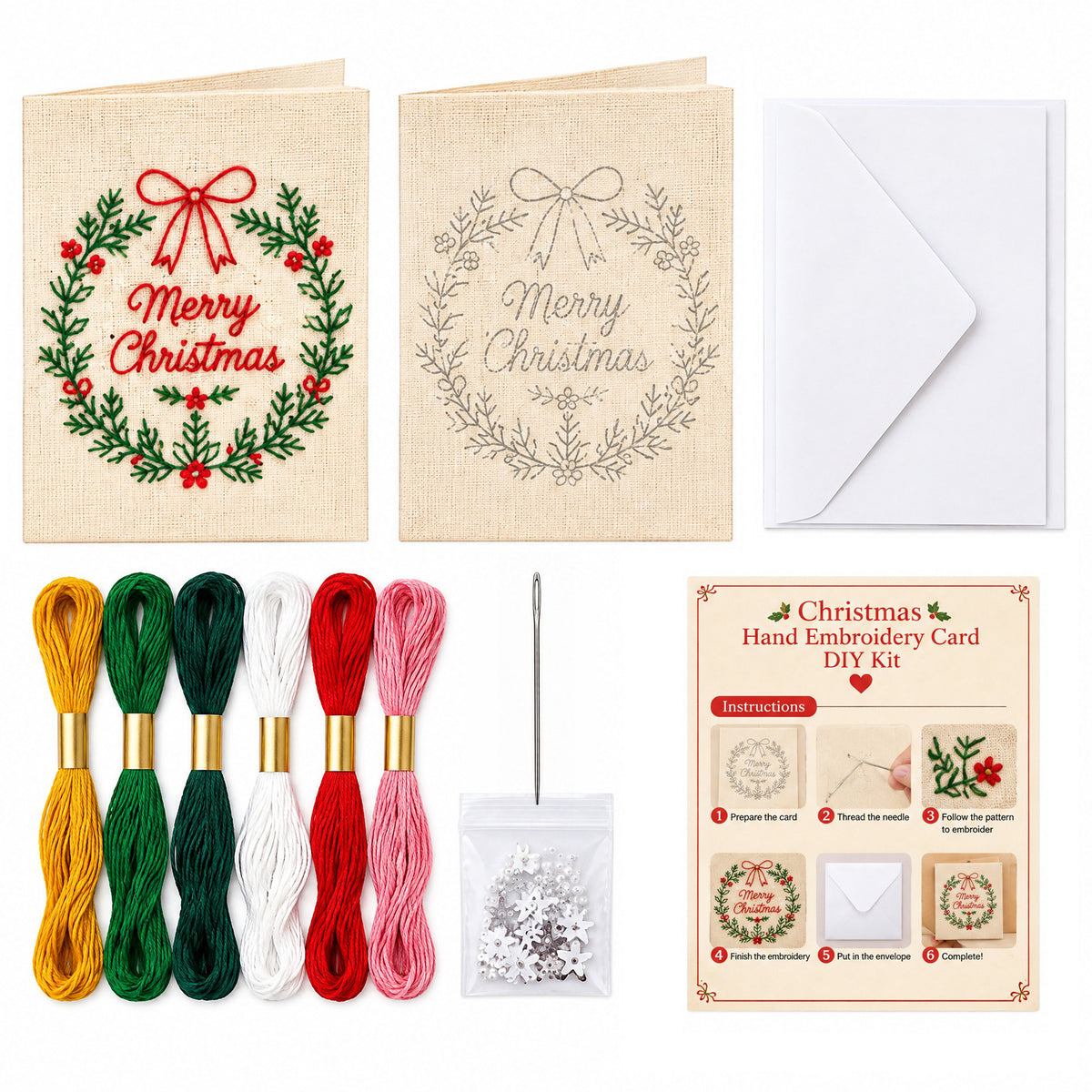 Embroidery Starter Kit with Pattern Christmas Snowman 5Pcs Cards