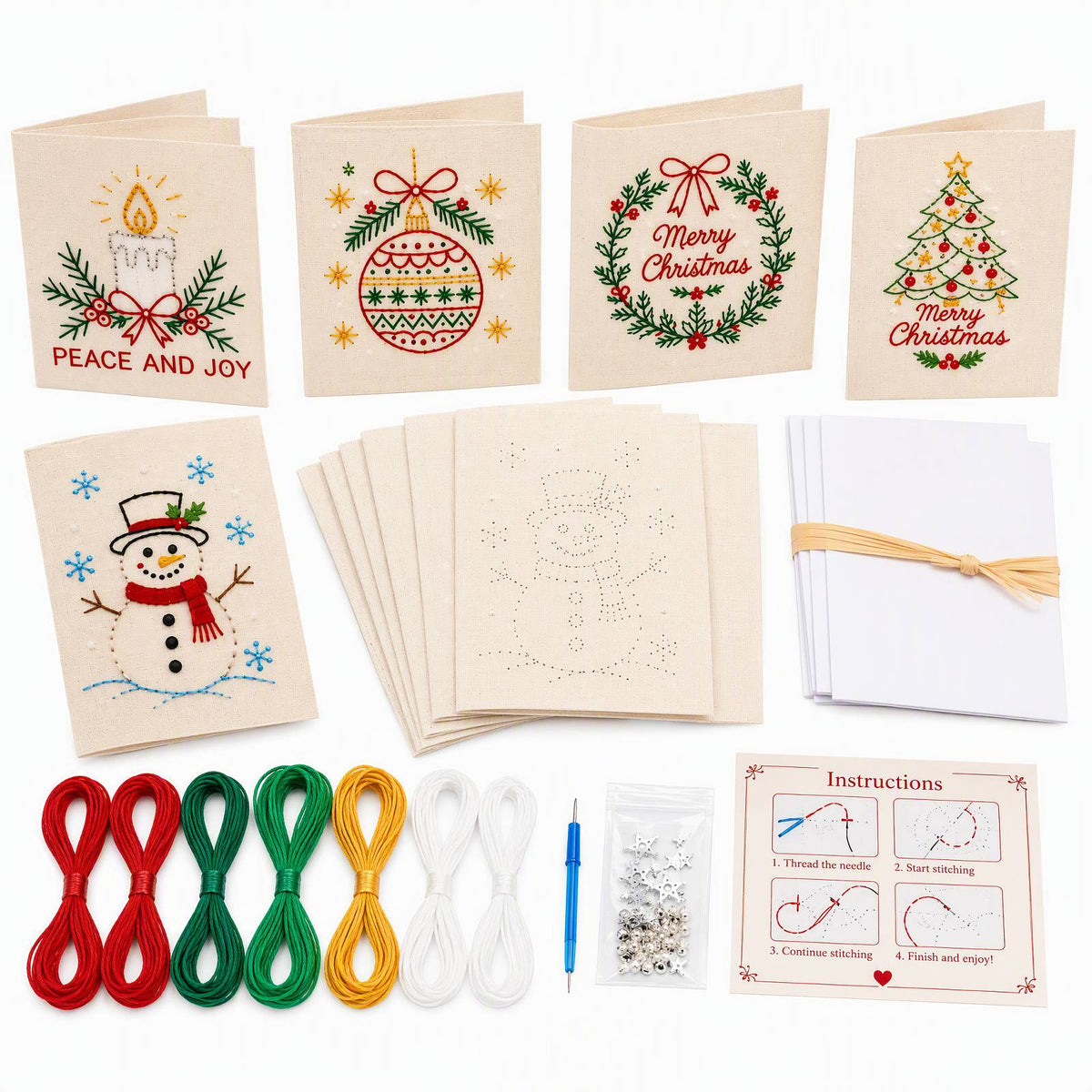 Embroidery Starter Kit with Pattern Christmas Snowman 5Pcs Cards