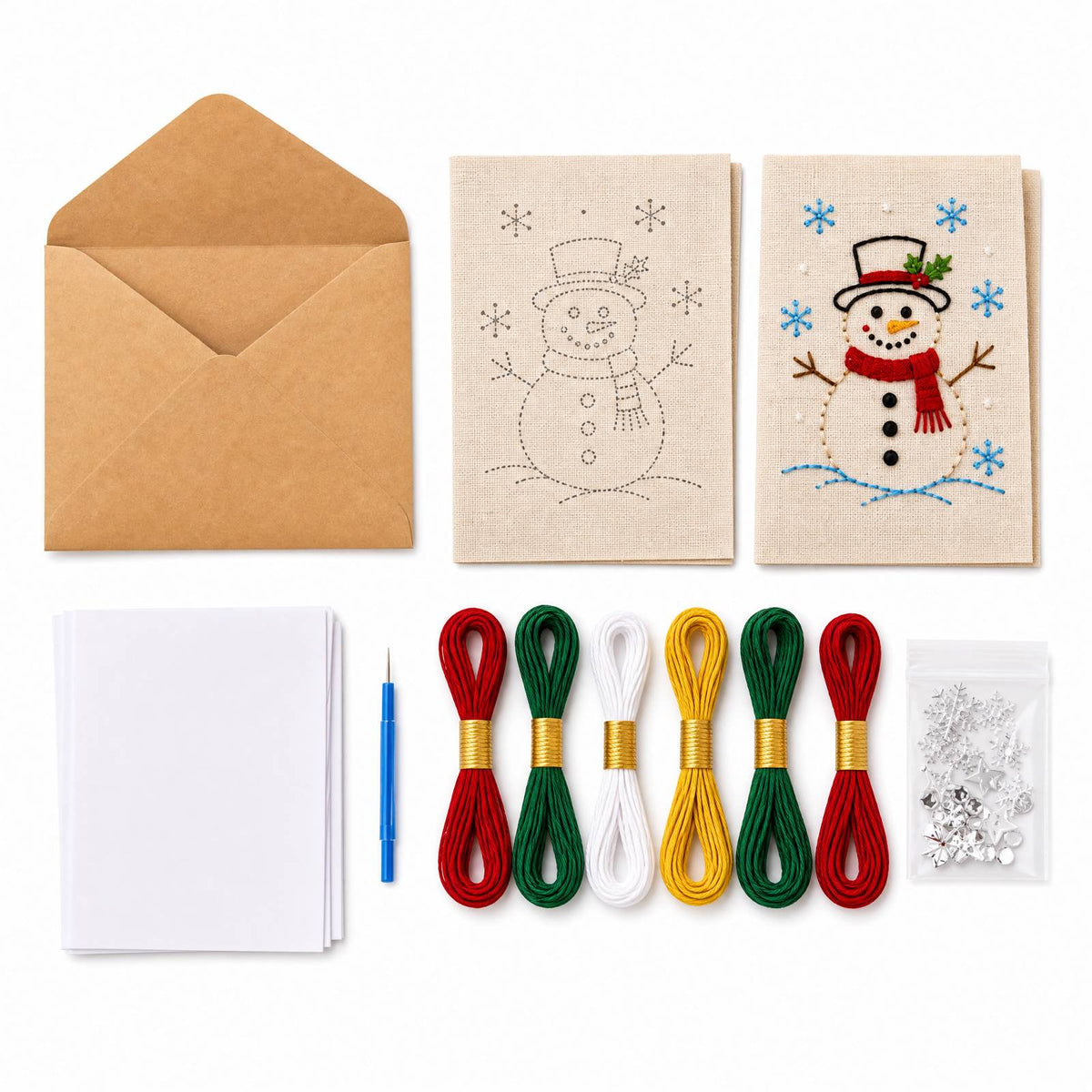 Embroidery Starter Kit with Pattern Christmas Snowman 5Pcs Cards