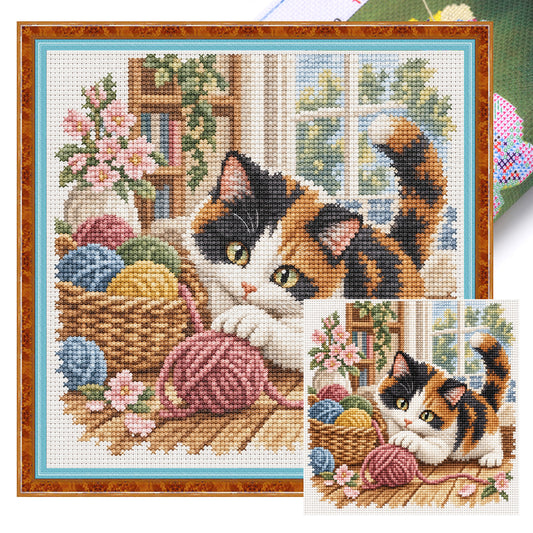 Garn-Kätzchen - Vollständiges 11CT gestempeltes Kreuzstich-Set 40x40CM - Huacan
