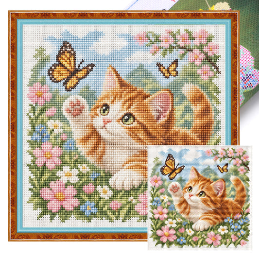 Schmetterlingskatze - Vollständiges 11CT gestempeltes Kreuzstich-Set 40x40CM - Huacan