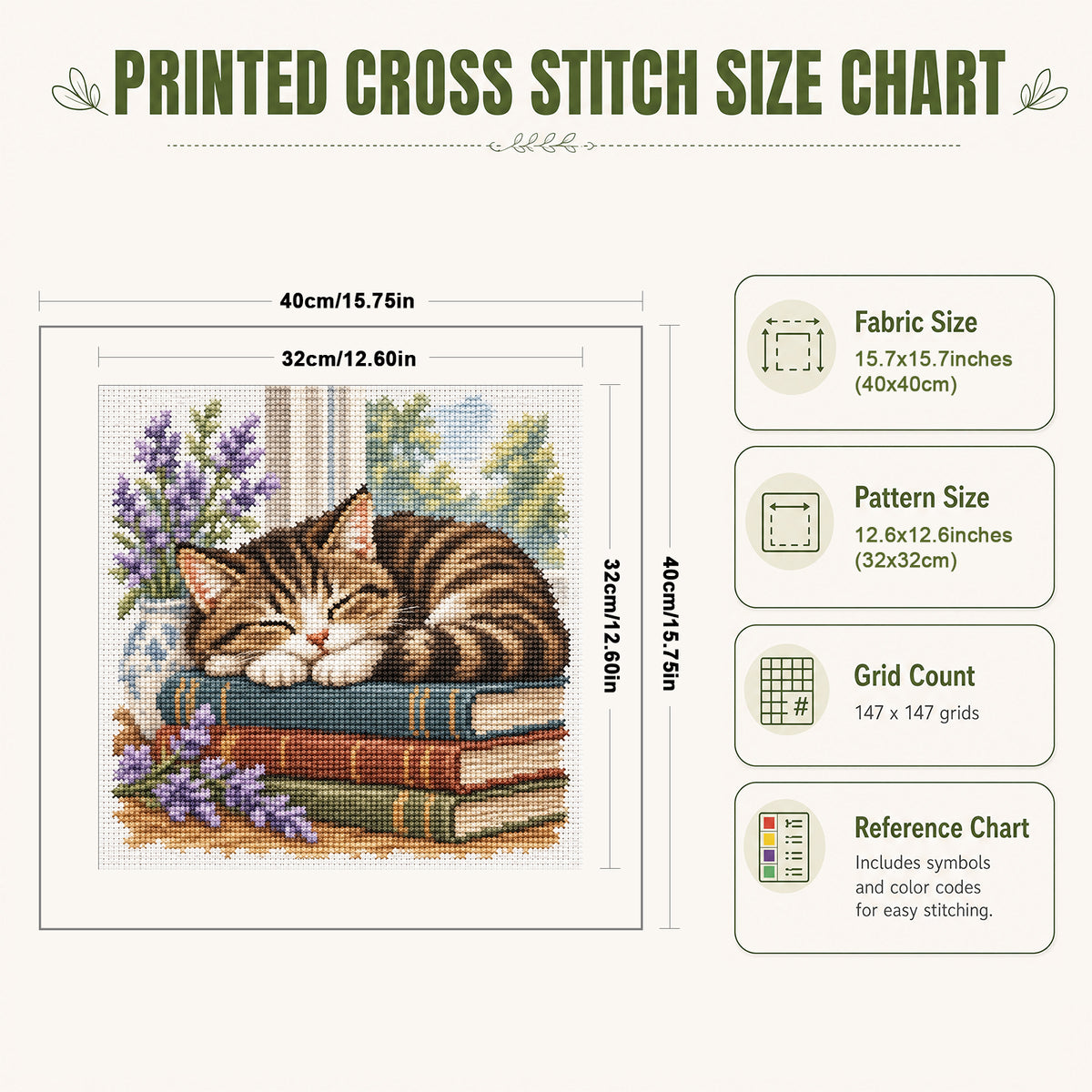 Sleeping Cat - Full 11CT Stamped Cross Stitch 40x40CM - Huacan