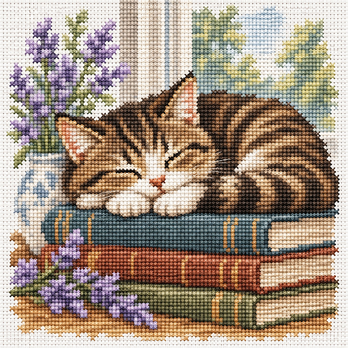 Sleeping Cat - Full 11CT Stamped Cross Stitch 40x40CM - Huacan